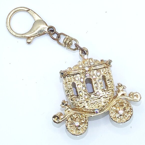 Sparkly rhinestone gold tone stage coach keychain purse charm - Picture 4 of 11